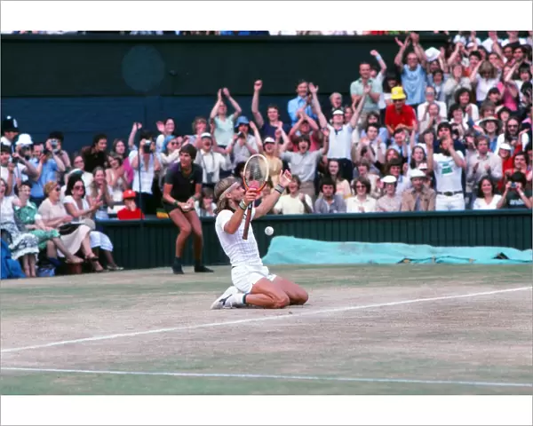 Bjorn Borg falls to his knees after winning the 1979 Wimbledon Championship