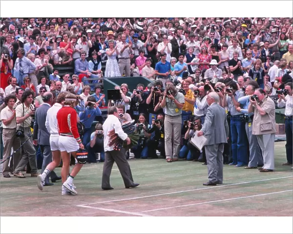 Bjorn Borg and Roscoe Tanner walk out for the 1979 Wimbledon Mens Final
