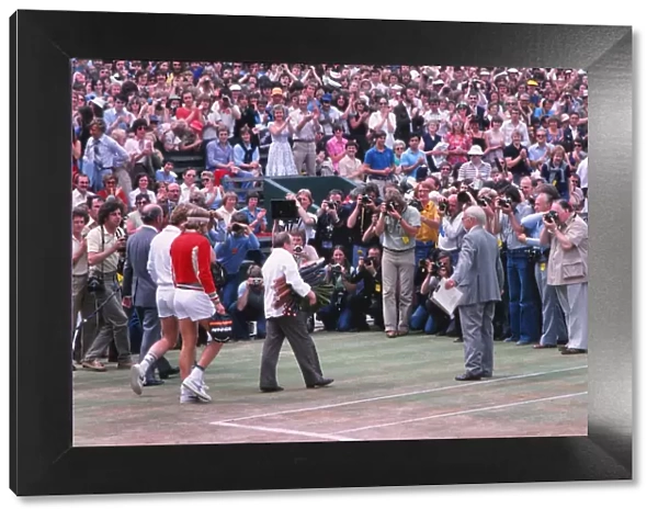 Bjorn Borg and Roscoe Tanner walk out for the 1979 Wimbledon Mens Final