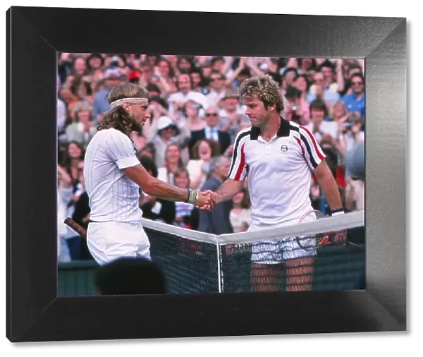 Bjorn Borg and Roscoe Tanner shake hands at the end of the 1979 Wimbledon Mens Final