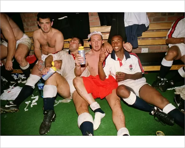 Will Carling, Jason Leonard, Dewi Morris and Paul Hull celebrate Englands victory over South Africa in 1994