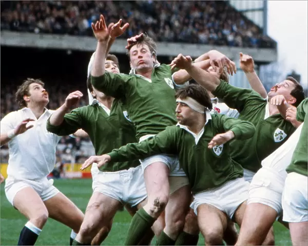 Irelands Moss Keane and Donal Lenihan compete with England - 1983 Five Nations