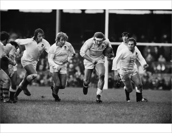 Andy Ripley on the charge for England in 1973