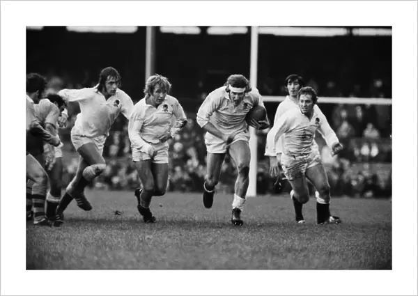 Andy Ripley on the charge for England in 1973