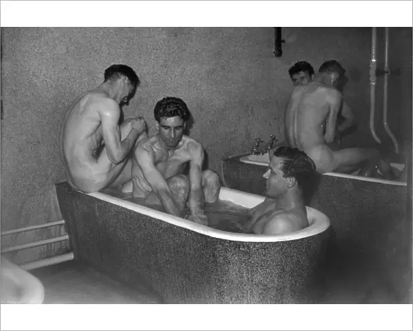 Aston Villa players in the Wembley baths after the 1957 FA Cup Final