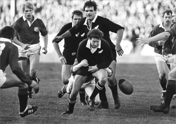 The All Blacks Wayne Smith is tackled during the 2nd Test against the Lions in 1983
