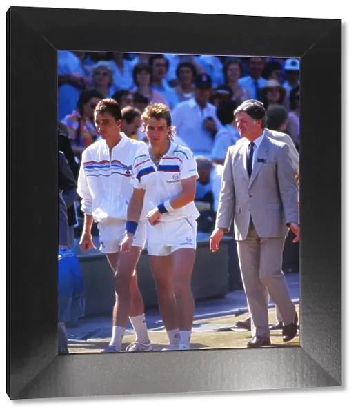 Pat Cash and Ivan Lendl walk out on Centre Court for the 1987 Wimbledon Mens Singles Final