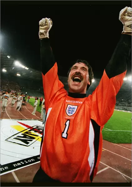 Englands David Seaman celebrates qualification to the 1998 World Cup
