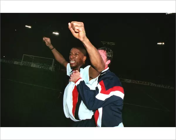 Englands Ian Wright celebrates qualification to the 1998 World Cup