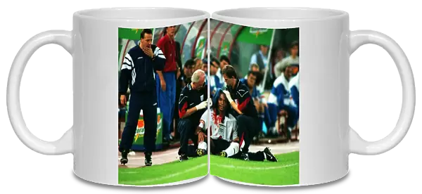 A bloodied Paul Ince during Englands famous draw with Italy in Rome in 1998