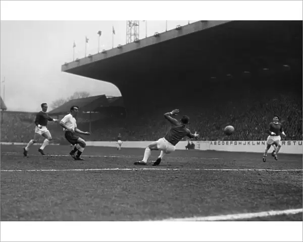 Spurs Jimmy Greaves scores his sides first goal against Manchester United in the 1962 FA Cup semi-final