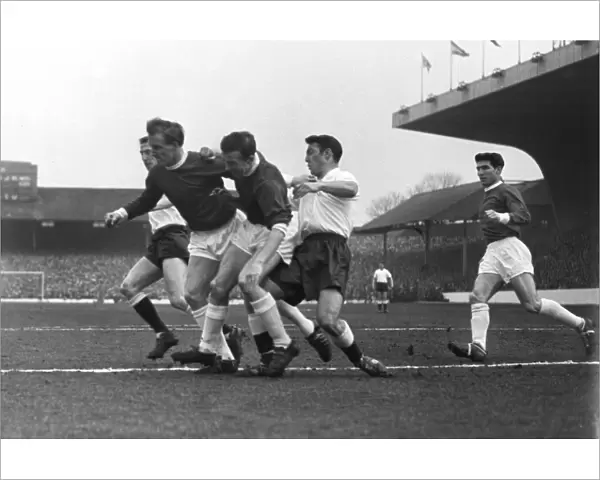 Spurs Jimmy Greaves challenges Uniteds Maurice Setters and Nobby Stiles in the 1962 FA Cup semi-final