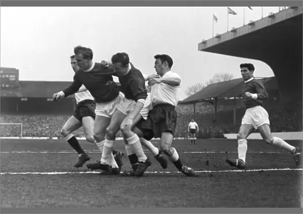 Spurs Jimmy Greaves challenges Uniteds Maurice Setters and Nobby Stiles in the 1962 FA Cup semi-final