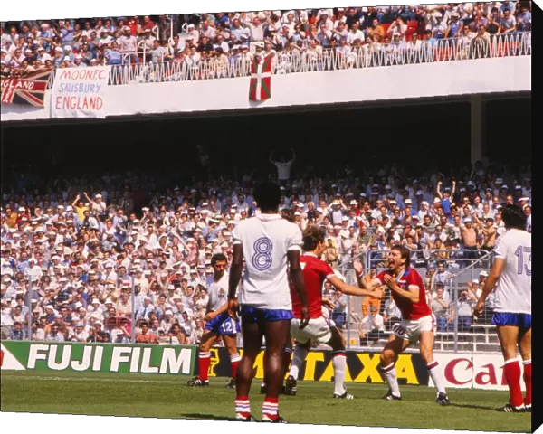 Englands Bryan Robson celebrates his goal in the first minute of the match against France at the 1982 World Cup