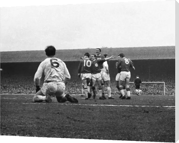 Alf Arrowsmith and his Liverpool teammates celebrate his goal against Manchester United in 1963  /  4