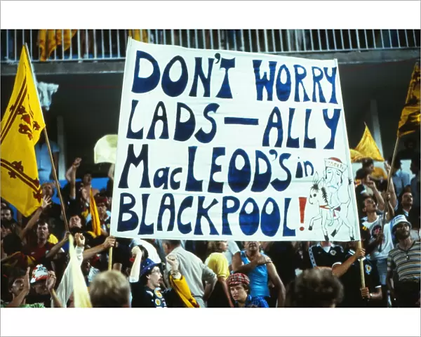 Scotland fans at the 1982 World Cup hold up a banner for ex-manager Ally MacLeod