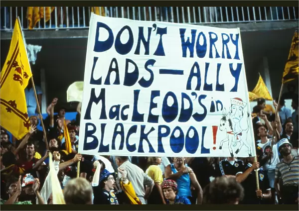Scotland fans at the 1982 World Cup hold up a banner for ex-manager Ally MacLeod