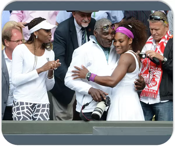 Serena Williams with father Richard and sister Venus after winning the 2012 Wimbledon title