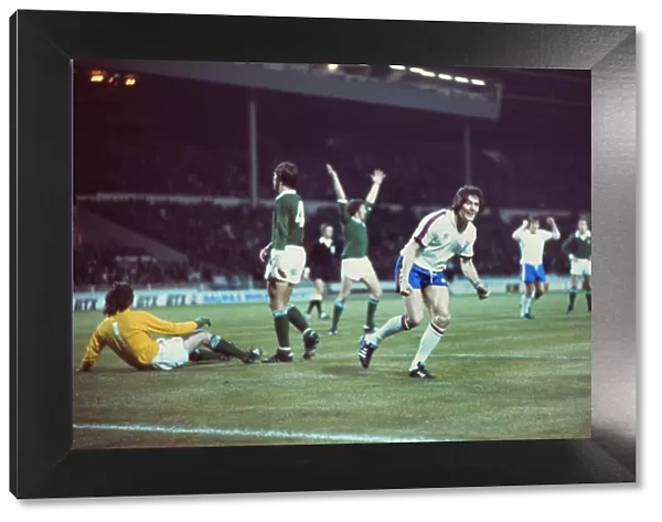 Stuart Pearson scores for England against Northern Ireland - 1976 British Home Championship