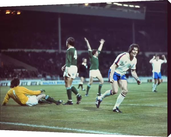 Stuart Pearson scores for England against Northern Ireland - 1976 British Home Championship