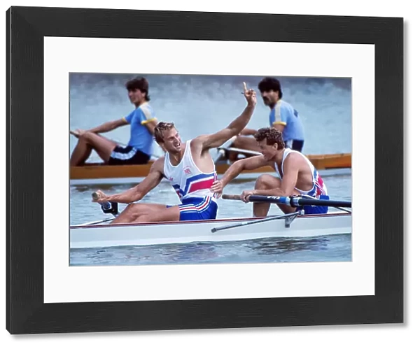 Steve Redgrave celebrates victory in the coxless pairs at the 1988 Seoul Olympics