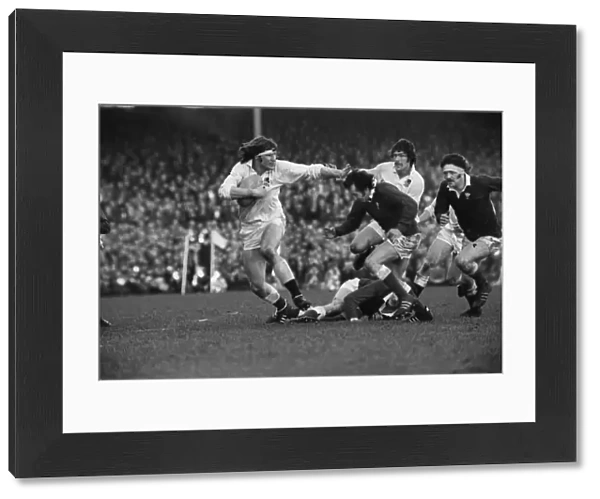 Englands Andy Ripley fends off Gareth Edwards - 1974 Five Nations