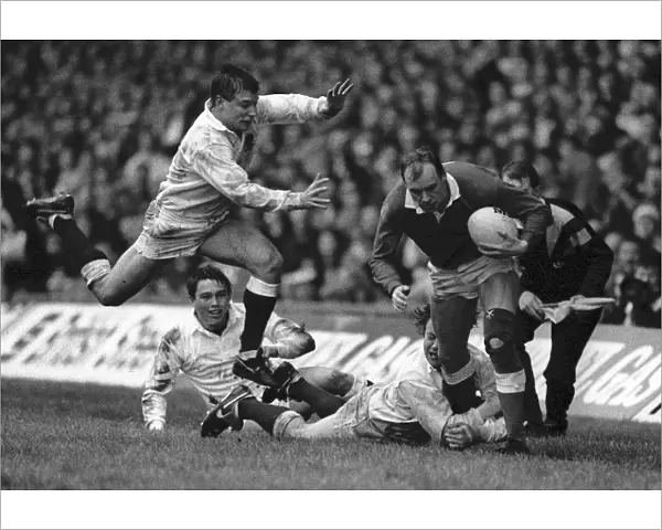Wales Arthur Emyr is swamped by English defenders - 1989 Five Nations