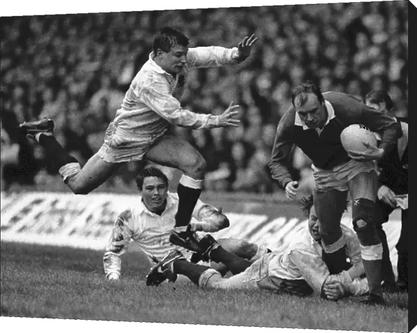 Wales Arthur Emyr is swamped by English defenders - 1989 Five Nations