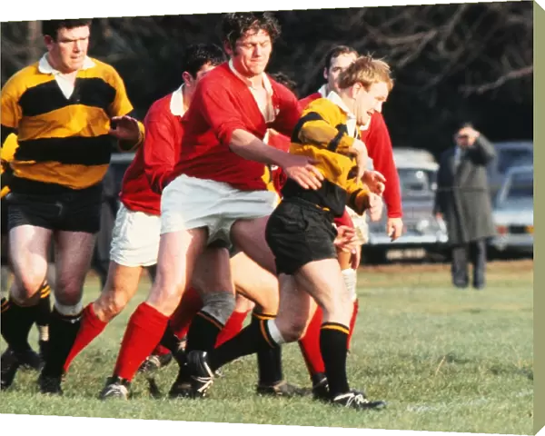 Gwilym Treharne of Newport is caught by Mike Roberts of London Welsh - 1969  /  70 season