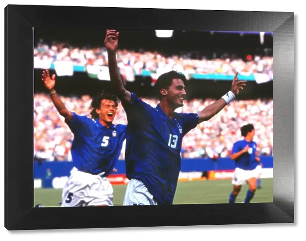 Italys Dino Baggio celebrates a goal at the 1994 World Cup