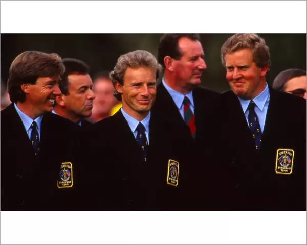 Barry Lane, Bernhard Langer and Colin Montgomerie share a laugh during the 1993 Ryder Cup