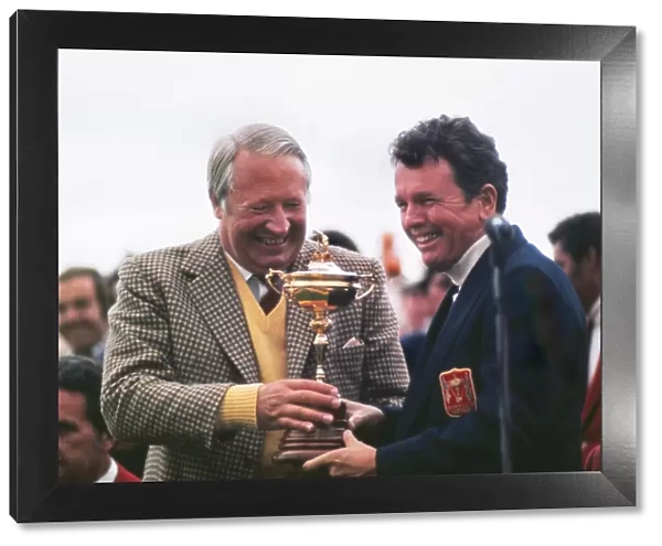 Ted Heath presents USA captain Jack Burke with the Ryder Cup in 1973