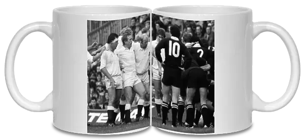 Englands front row prepares to scrum down during their victory over the All Blacks in 1983