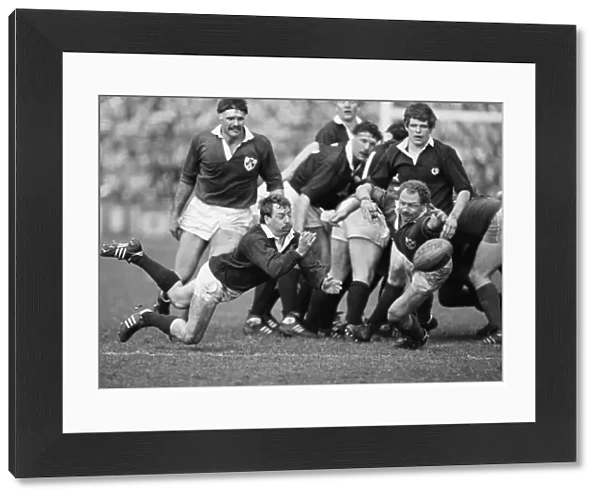 Scotlands Roy Laidlaw gets the ball away against Ireland - 1986 Five Nations