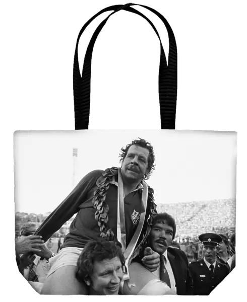 British Lions captain Bill Beaumont is chaired off the pitch after victory against South Africa in the 4th Test in 1980