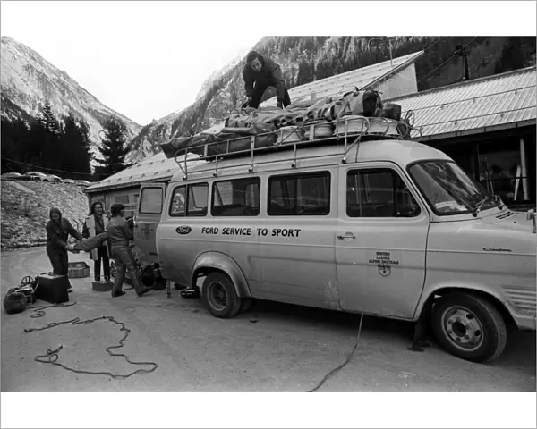 The Great Britain ladies ski team team bus is unloaded in November 1970
