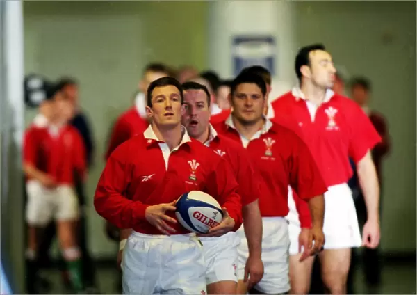 Wales captain Rob Howley leads his side out against France - 1999 Five Nations