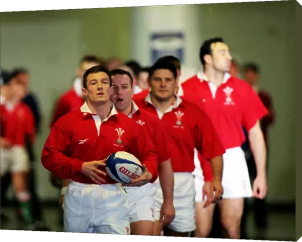 Wales captain Rob Howley leads his side out against France - 1999 Five Nations