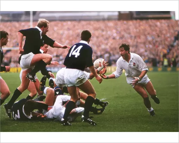 Englands Mike Teague on the charge at Murrayfield - 1990 Five Nations