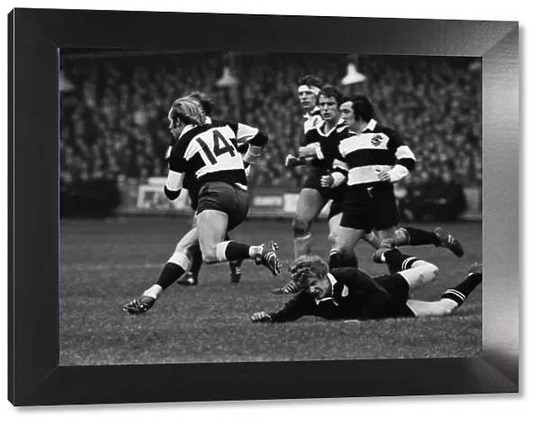 David Duckham makes a break for the Barbarians against the All Blacks in 1973