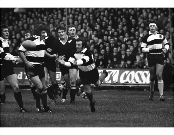 Phil Bennett passes for the Barbarians against the All Blacks in 1973