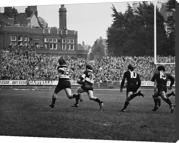 John Bevan runs with the ball for the Barbarians against the All Blacks in 1973