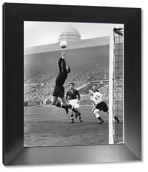 Hungary goalkeeper Gyula Grosics makes a save against England at Wembley in 1953