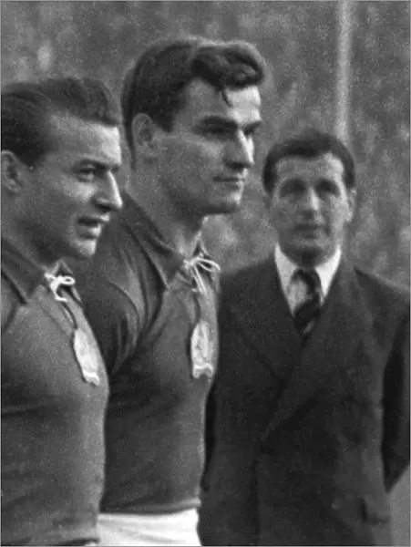 Hungarys Laszlo Budai and Sandor Kocsis line-up before facing England at Wembley in 1953