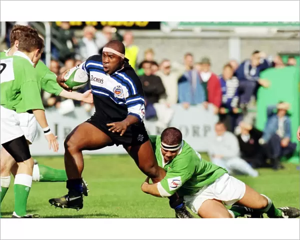 London Irishs Liam Mooney tackles Baths Victor Ubogu - 1996  /  7 Courage League