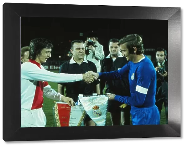Ajaxs Johan Cruyff and Real Madrids Ignacio Zoco shake hands before the 1973 European Cup semi-final