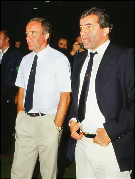 Barcelona manager Terry Venables, right, with coach Alan Harris