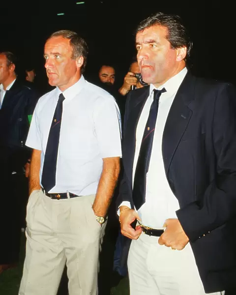 Barcelona manager Terry Venables, right, with coach Alan Harris