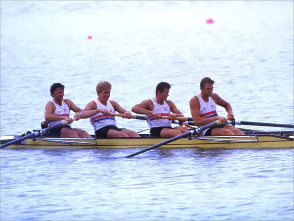 The victorious GB coxed four returning to the dock after the medal ceremony