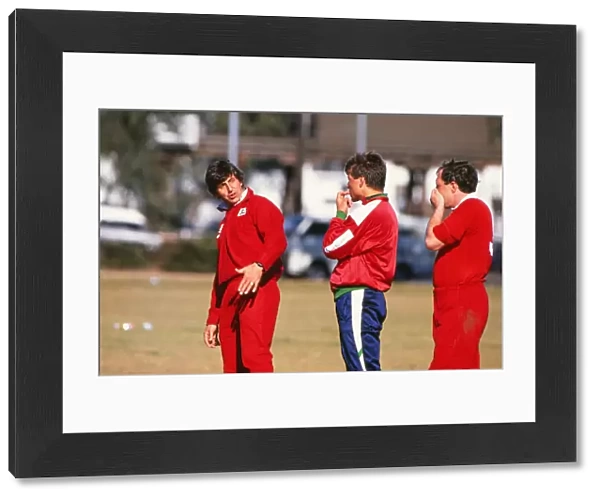 Coach Ian McGeechan talks to Rob Andrew and Brian Moore during a training session - 1989 Lions Tour of Australia
